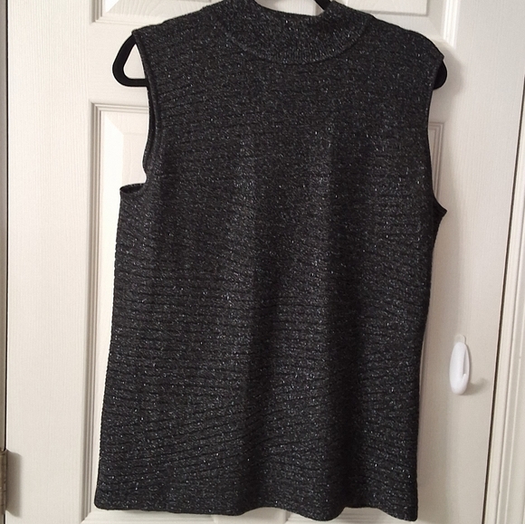 Black Metallic Mock Neck Vintage Sweater Office Wear Business Casual Meeting Top - Picture 8 of 16